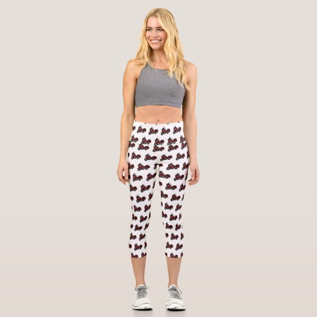 Touring motorcycle cartoon illustration capri leggings (Front)