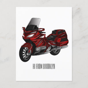 Touring motorcycle cartoon illustration postcard
