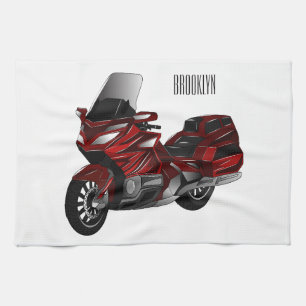 Touring motorcycle cartoon illustration tea towel