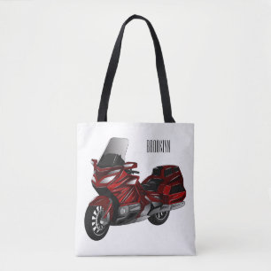 Touring motorcycle cartoon illustration tote bag