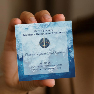 Tourism Profession Blue Sea Map Company Logo QR  Square Business Card