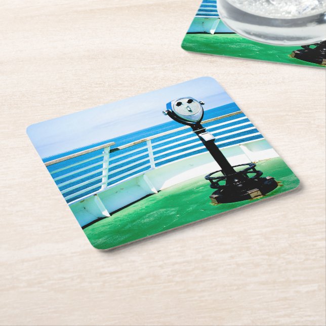 Tourist Binocular Square Paper Coaster (Angled)