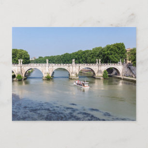 Tourist boat passes under Ponte Sant'Angelo - Rome Postcard
