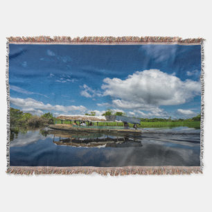 Tourist Boat Reflection Throw Blanket
