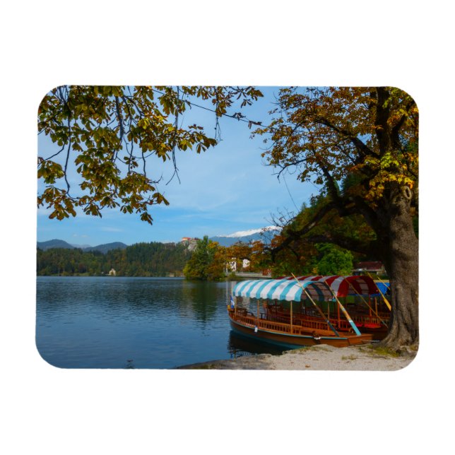 Tourist boats in Lake Bled in autumn Magnet (Horizontal)