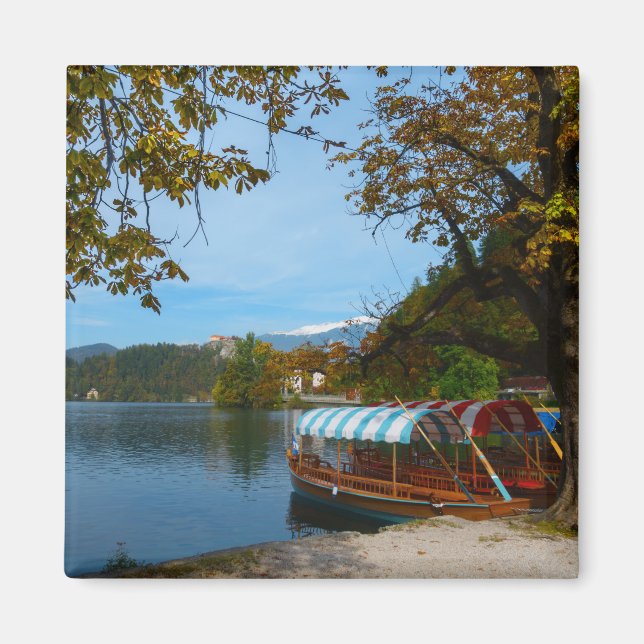 Tourist boats in Lake Bled in autumn Magnet (Front)