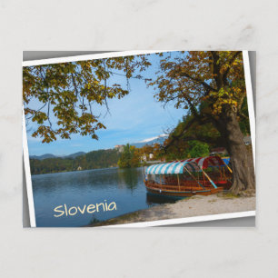 Tourist boats in Lake Bled in autumn Postcard