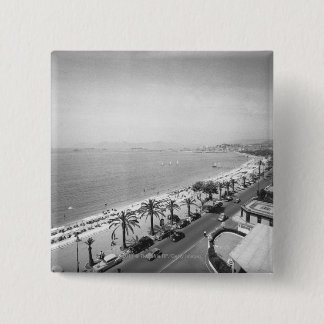 Tourist complex view at seashore B&W 15 Cm Square Badge