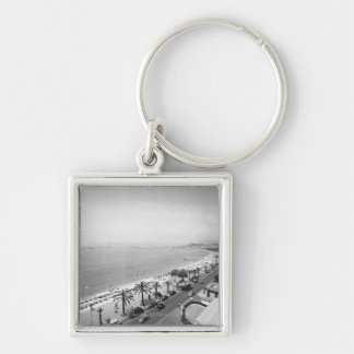 Tourist complex view at seashore B&W Key Ring