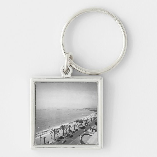 Tourist complex view at seashore B&W Key Ring (Front)