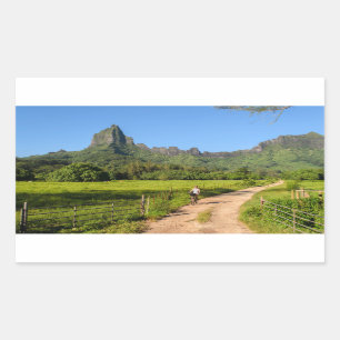 Tourist cycling on Moorea rectangle sticker