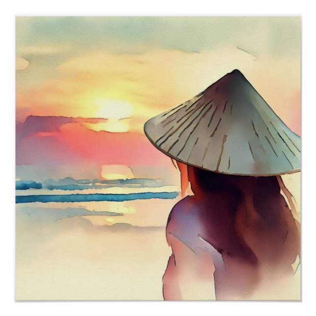 Tourist girl watching sunset poster (Front)