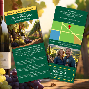 Tourist info marketing vineyard winery green rack card