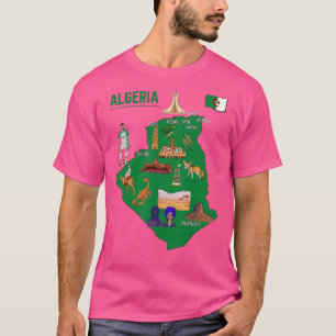 Tourist Map Of Algeria Major Cities Flag Symbols T-Shirt