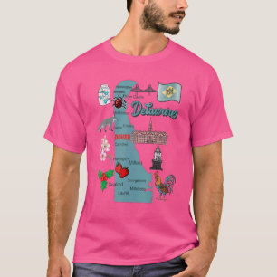 Tourist Map Of Delaware State Major Cities Flag La T-Shirt