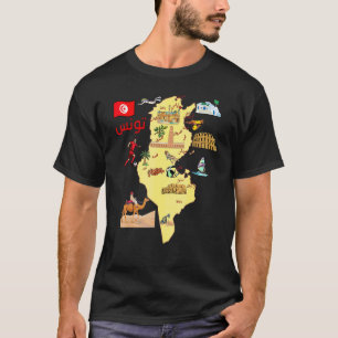 Tourist Map Of Tunisia Major Cities In Arabic Flag T-Shirt