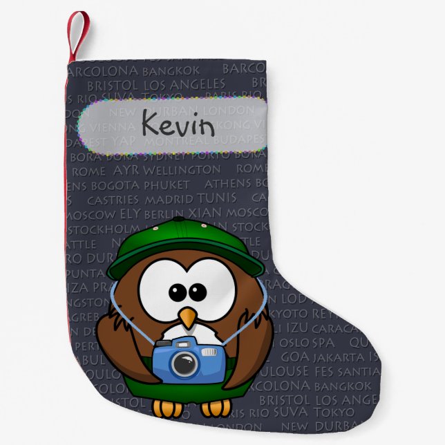 tourist owl (boy) Christmas stocking (Front)