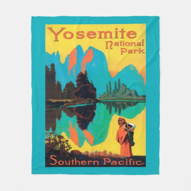 Tourist Poster - Yosemite Nat'l Park, CA Fleece Blanket (Front)