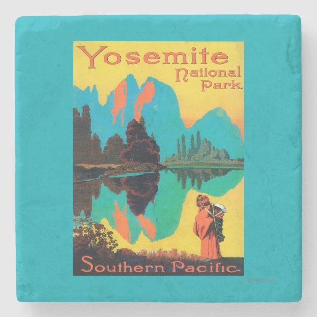 Tourist Poster - Yosemite Nat'l Park, CA Stone Coaster (Front)