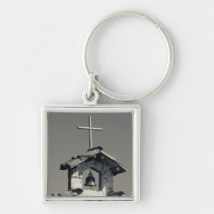 Tourist town, village chapel key ring