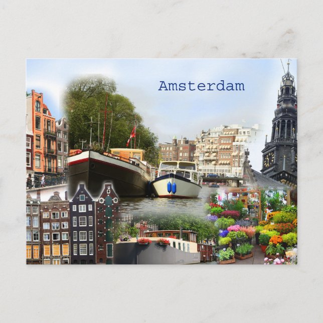 Touristic sites of Amsterdam Postcard (Front)