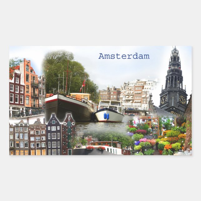 Touristic sites of Amsterdam Rectangular Sticker (Front)