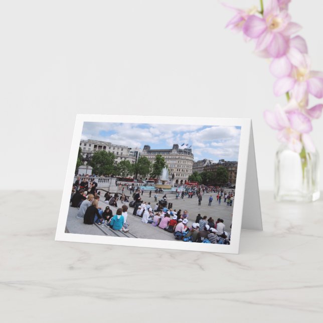 Tourists at Trafalgar Square, London, England Card (Orchid)