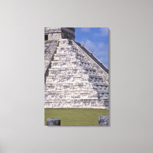 Tourists climbing stairs of El Castillo, stone Canvas Print