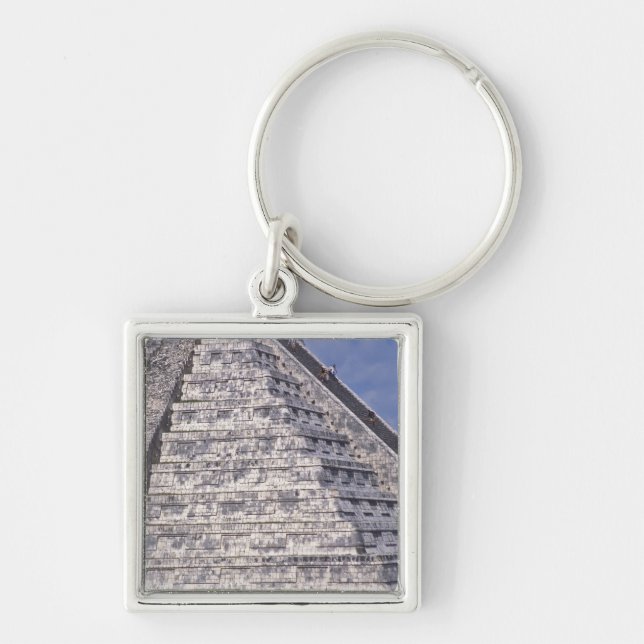 Tourists climbing stairs of El Castillo, stone Key Ring (Front)