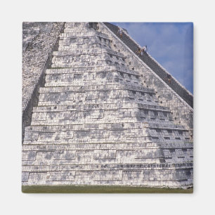 Tourists climbing stairs of El Castillo, stone Magnet