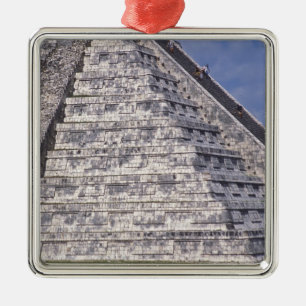 Tourists climbing stairs of El Castillo, stone Metal Tree Decoration