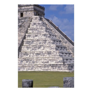 Tourists climbing stairs of El Castillo, stone Photo Print