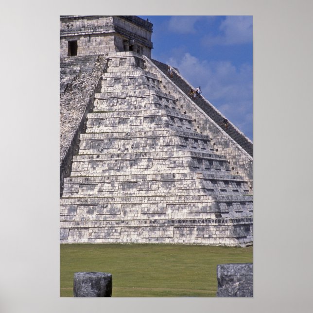Tourists climbing stairs of El Castillo, stone Poster (Front)