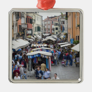 Tourists in a street market, Venice, Italy Metal Tree Decoration