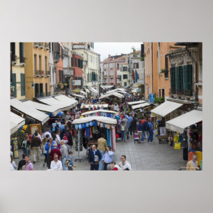 Tourists in a street market, Venice, Italy Poster