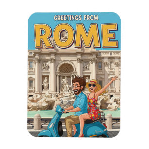 Tourists on Vespa in Rome Italy Postcard Magnet