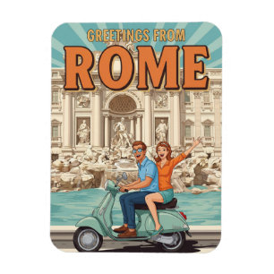 Tourists on Vespa in Rome Italy Postcard Magnet