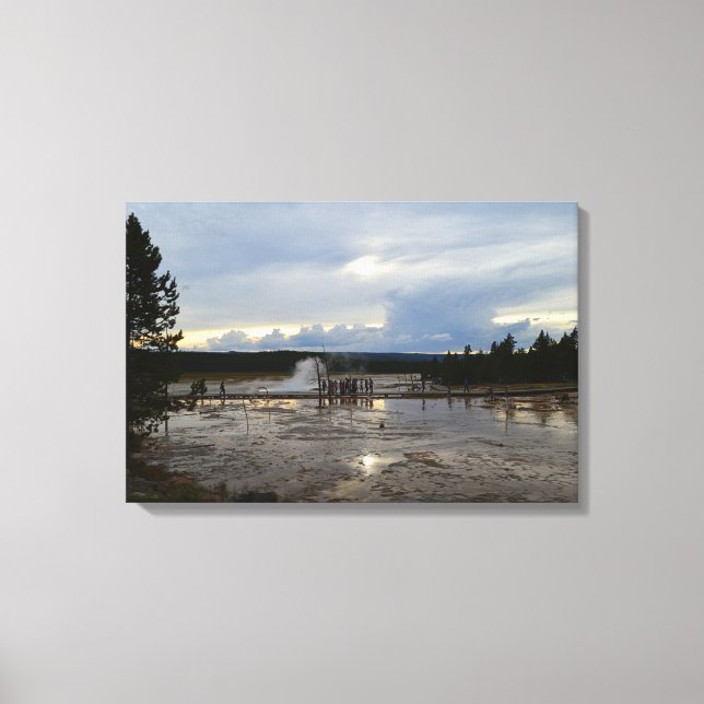 Tourists Visit Lower Geyser Basin of Yellowstone Canvas Print (Front)