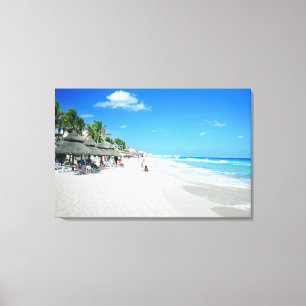 Tourists Walking On Cancun Beach Canvas Print