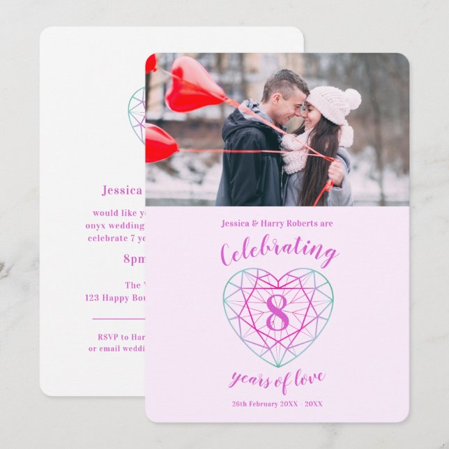 Tourmaline Anniversary 8 years photo invitations (Front/Back)