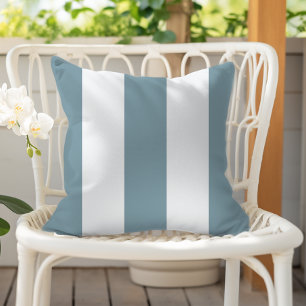 Tourmaline Blue and White Vertical Awning Stripes Cushion