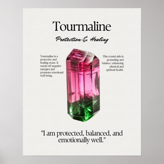 Tourmaline Gem Crystal Meaning Card Poster (Front)