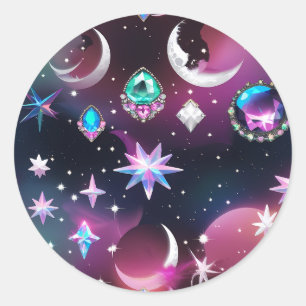 Tourmaline Opal Celestial Moon Luxury Aesthetic Classic Round Sticker