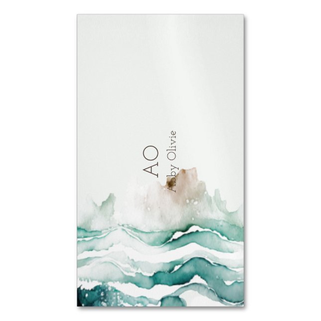Tourquoise green pastel watercolor 	Magnetic business card (Front Vertical)