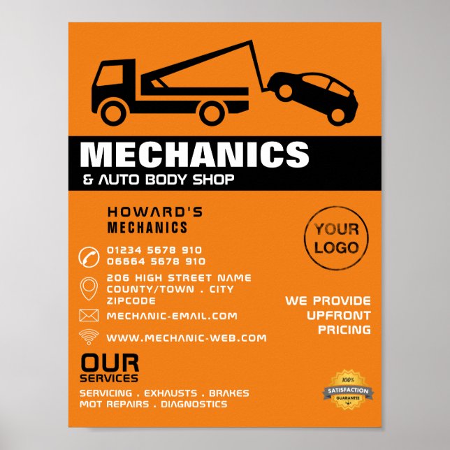 Tow Truck, Auto Mechanic & Repairs Advertising Poster (Front)