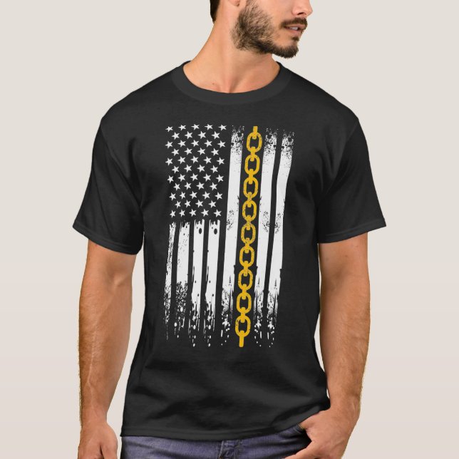 Tow Truck Driver US Flag  Wrecker Thin Yellow T-Shirt (Front)