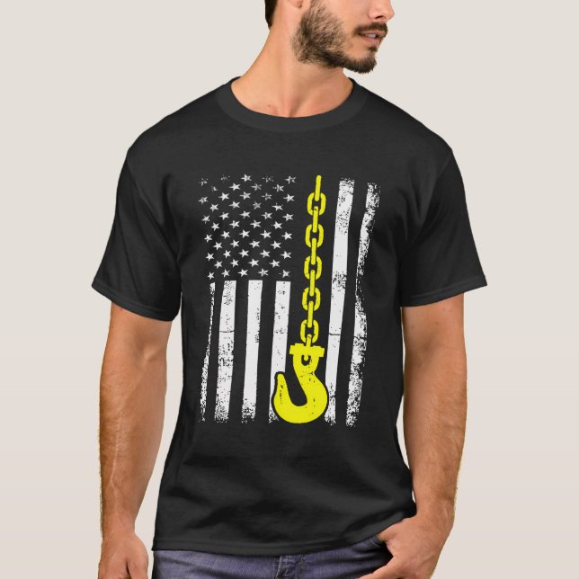 Tow Truck Driver Us Flag Wrecker Trucker American  T-Shirt (Front)