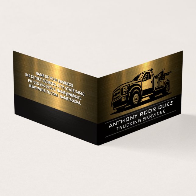Tow Truck | Gold Metallic Business Card (Outside)