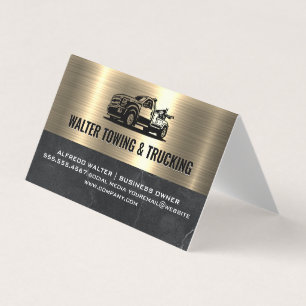 Tow Truck Logo   Metallic Gold Marble Business Card