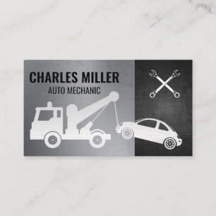 Tow Truck Pulling Car   Wrenches Business Card